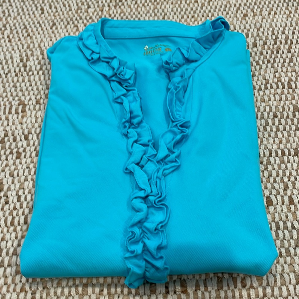 Lilly Pulitzer Blue Ruffle Short Sleeve Top